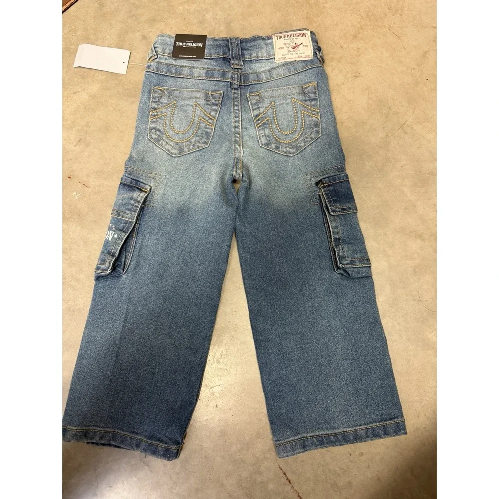 NWT True Religion Denim Leila Mid Rise Wide Leg 4 Bling Cargo Pocket A4-99